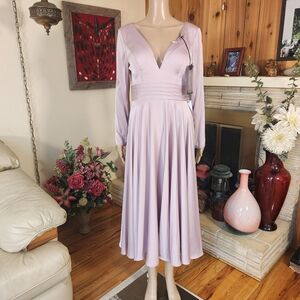 Long Sleeve V-Neck Lavender Midi Dress